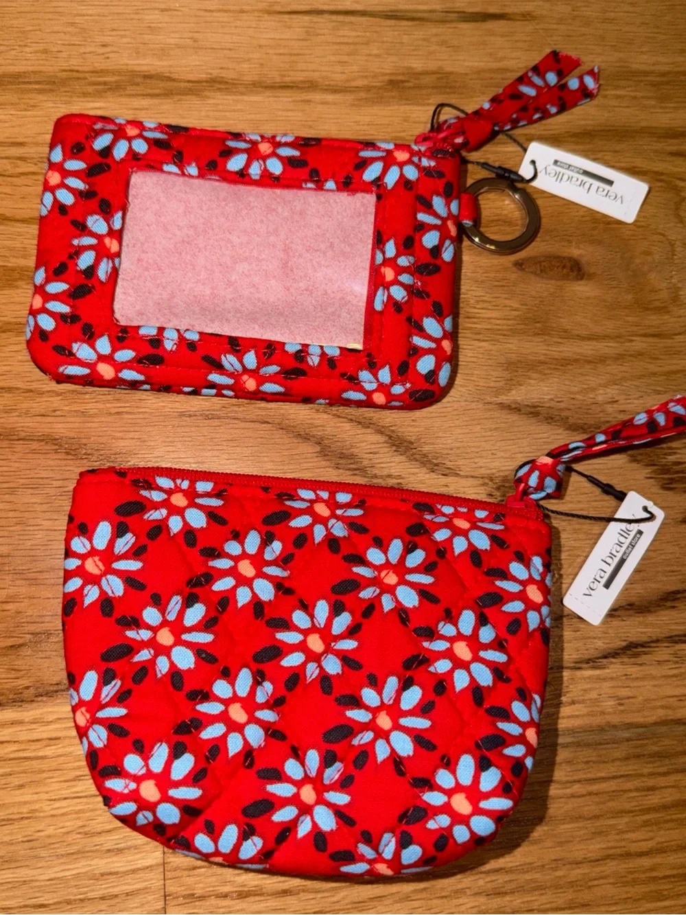 Vera Bradley Red Floral ID Window Card Holder with Coin Pouch